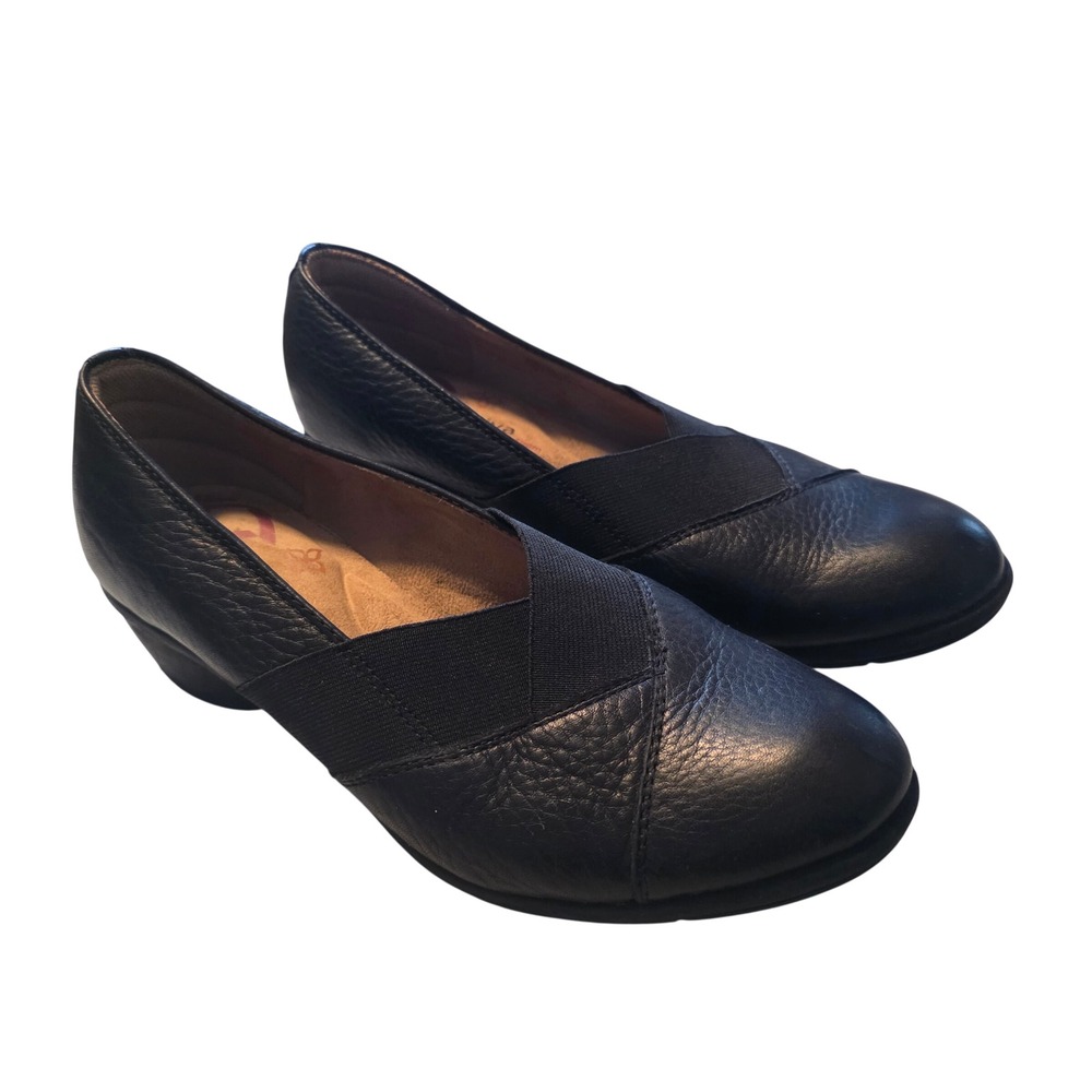 Comfortiva Black Leather Slip On Flats Memory Foam‎ 9.5M CT0015301 Low Wedge